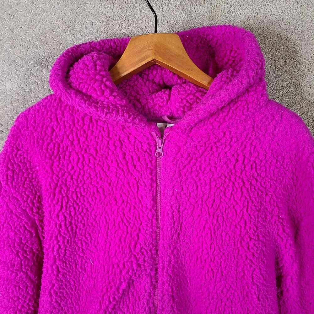 GAP Jacket Teen Girls 18-20 Pink Fuzzy Fleece‎ Zip Up Hoodie Teddy Faux Fur